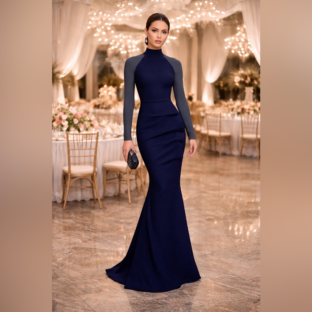CHIARA BONI LA PETITE ROBE
Maylys Mock-Neck Long-Sleeve Illusion Gown New